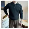 Suéter Casual de Manga Larga con Cuello Camisero para Hombre Otoño/Invierno 2026, Jacquard Retro Británico, Tejido POLO Sofisticado de Corte Ajustado para Hombre