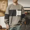 Moletom Retro Americano Color Block Gola Redonda Masculino Solto Casual Estampa de Letras Marca Tendência Primavera e Outono Pulôver Superior Atacado