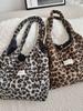 49291 Otoño e Invierno Nueva Corea del Sur Ins Moda Imitación Cordero Felpa Gran Capacidad Bolso de Hombro Bolso de Leopardo