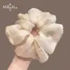 Goma de pelo scrunchie blanca hueso con borde de cristal de lujo ligero para mujer, Goma para el pelo de tela de alta gama para coleta baja, Diadema duradera