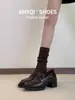 Edição Lancui! Mocassins Retro de Couro Macio com Salto Bloco para Mulheres 2026 Novo Estilo Britânico Slip-On Sola Grossa Aumento de Altura Sapatos de Couro