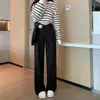 Pantalones de pierna ancha para maternidad con soporte cruzado y rayas verticales, pantalones largos fluidos que no aprietan el vientre, adecuados para otoño e invierno, pantalones rectos adelgazantes para futuras madres
