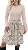 Vestido Transfronteiriço Gola Redonda Canelado Manga Longa Patchwork Xadrez Cadarço Cintura Marcada Corte A Estilo Europeu Outono/Inverno Roupas Femininas
