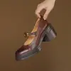 Zapatos de cuero versátiles de estilo británico para mujer, con suela gruesa y punta redonda, que presentan un diseño retro de punta poco profunda, una hebilla de una sola tira y un tacón grueso, en estilo Mary Jane