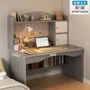 Mesa de Escritório e Estante Integradas para Quarto Mesa para Computador de Mesa Mesa de Estudo e Escrita para Estudantes Mesa de Escritório Simples e Moderna para Casa de Aluguel