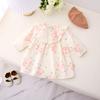 Vestido de primavera y otoño para niñas, nuevo estilo coreano, cuello redondo, manga larga, falda floral, estilo extranjero, princesa