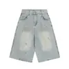 2025 Nuevos Pantalones Cortos de Mezclilla Estilo Verano Salpicaduras de Tinta Lavados Jeans para Hombre Marca Americana de Moda High Street Pantalones Sueltos de Longitud Media