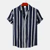 2026 Camisa de Verano de Manga Corta Suelta de Marca Independiente a Rayas para Hombre con Estampado Digital Nuevo Transfronterizo