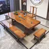 Mesa de Té Grande de Madera Maciza con Juego Completo de Sillas, Mesa de Té de Tablero Completo Estilo Chino para Hogar y Oficina, Mesa de Té y Mesa de Preparación de Té Integradas