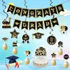 2026 Temporada de Fiestas de Graduación Banner Negro y Dorado Banner de Temporada de Graduación Tarjeta Colgante Espiral Set de Decoración de Panal Hecho a Medida