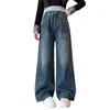 Roupas infantis para meninas, calças retas jeans para primavera e outono, novo estilo de outono 2026, calças jeans largas casuais da moda para meninas