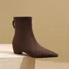 Botines de Tobillo de Gamuza con Punta Fina Estilo Retro Coreano para Mujer 2026 Nueva Llegada de Otoño Cremallera Trasera Tacón Grueso Elásticos Adelgazantes Botas de Moda