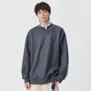 Sudadera Pulóver de Cuello Redondo 2025 Otoño Nueva Falsa de Dos Piezas Cuello en V Profundo Holgada Estilo Japonés Retro Camiseta Básica Versátil