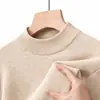 Suéter Masculino Transfronterizo con Cuello Medio Alto, Estilo Otoño e Invierno, Tejido Básico Casual de Color Sólido, Suéter de Punto Estilo Papá para Hombre