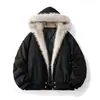 Chaqueta de mujer estilo retro americano con cuello de peluche, nueva parka con capucha de algodón de ajuste holgado para otoño e invierno