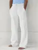 Pantalones Nuevos de Lino Pantalones de Verano Pantalones de Playa Bolsillo Cordón Elástico Lisos Cotidianos Moda Urbana Casual