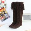 AliExpress WISH Botas Femininas Franja Botas de Salto Alto Sapatos Femininos Cadarço Bico Redondo Salto Baixo Botas Longas até o Joelho Sapatos Femininos