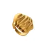 Anel Europeu e Americano de Aço Inoxidável Flor Textura Irregular Anel Feminino Dourado Oval Anel Estilo Retrô Atacado