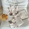 Conjunto de Pijama Estampa de Leopardo Robe Shorts Calça Longa Seda de Simulação Moda Feminina Roupa de Casa Pijamas Em Estoque Atacado