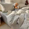 Juego de ropa de cama de tres piezas de algodón suave y lavable tipo caricatura para dormitorio estudiantil, sábana y funda de edredón, juego de ropa de cama para dormitorio de casa estilo femenino
