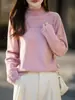 Tejido de Punto de Diseño Resistente para Otoño e Invierno para Mujer, Exquisitas Flores de Ganchillo Hechas a Mano, Adornado con Diamantes Finos, Tejido Exterior Holgado de Estilo Perezoso
