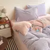 Juego de cuatro piezas de terciopelo de leche de doble cara engrosado para invierno, ropa de cama de forro polar de coral más terciopelo, cálida funda nórdica de franela, sábana