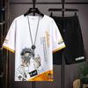 Conjunto de camiseta de manga corta para hombre, ropa deportiva informal a juego, pantalones cortos juveniles de talla grande de verano 2023