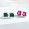 Pendientes de Plata de Ley S925 para Mujer Pagoda Esmeralda Cortada Pendientes de Corindón Rojo Ascher Pendientes de Circonita Estilo Diamante de Alto Carbono