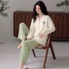 Pode ser enviado em nome de terceiros: Pijama feminino para primavera e outono, feito de algodão puro, fino, de manga longa, novo modelo 2026, roupa de casa elegante e de alta qualidade para o verão