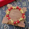 Pulsera Pixiu Chapada en Oro de Imitación para Hombre, Pulsera de Obsidiana para Atraer la Fortuna para Hombre, Joyería para Transmisión en Vivo, Suministro al por Mayor de Pequeños Regalos