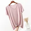 26 Nueva Camiseta de Verano de Modal con Cuello Redondo y Manga Corta Estilo Coreano Cómoda y Versátil Capa Base Top Básico de Color Puro