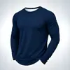 Camiseta top masculina retrô lavada de manga comprida com gola redonda para outono e inverno, cor sólida casual, exportação, masculina, com aspecto desgastado