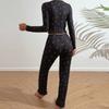 Amazon Temu Más Vendido Tk Ropa de Casa Europea y Americana Pijamas de Manga Larga Pantalones Ajustados Sexy de Encaje Conjunto de Pijamas