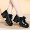 Mocassins de Couro Patentado com Solado Grosso para Mulheres, Solado Macio, Couro Macio, Sapatos de Salto Único com Corte Profundo, Cadarço, Salto Bloco, Plataforma Impermeável, Estilo Britânico, Sapatos Pequenos de Couro para Mulheres