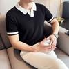 Polo de Punto de Manga Corta a Color de Contraste para Hombre Verano Ajustado Guapo Negocios Hielo Seda Solapa Camiseta Manga Corta Paul Top T