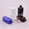 Frasco quadrado de PET preto, 150ml, para dispensar loções, shampoos e óleos essenciais; também adequado para produtos em tamanho de amostra e tônicos