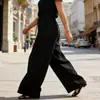 Foto Real de los Nuevos Pantalones Casuales de Pierna Ancha, Ajuste Holgado, Delgados, de Pierna Recta, de Cintura Alta, Estilo Verano para Mujer