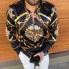 Camisa de hombre transfronteriza de otoño e invierno, nueva camisa de manga larga con estampado digital de talla grande de comercio exterior, tipo cárdigan con solapa y flores