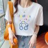 Camiseta de algodón de manga corta para mujer, de verano, con hombros descubiertos, cuello redondo, informal, con estampado interior, de media manga, de algodón, a la moda, venta al por mayor