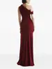 Vestido de noite longo elegante personalizado de um ombro com drapeado franzido, fenda lateral alta, sem costas e com corte justo estilo sereia