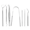 Precio de Fábrica al por Mayor Herramientas de Limpieza Bucal Juego de Ocho Piezas Raspador de Lengua Espejo Bucal Palillo de Acero Inoxidable Hilo Dental Limpieza de Dientes