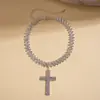 Colar Corrente de Suéter com Pingente Cruz de Sarja Cravejado de Zircônia Diamantada Europeu e Americano Moda Exquisite Nicho Acessível Luxo de Alta Qualidade para Mulheres