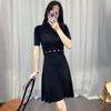 Vestido Tricotado Feminino Estilo Francês Novo Outono Antecipado, Ajuste Slim, Gola Média Alta, Manga Média, Vestidinho Preto Estilo Hepburn