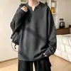 Top de moda extragrande, nueva colección 2026, color liso, capa base holgada, camiseta de manga larga para hombre, cuello en V, colección de otoño, tejido texturizado