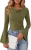 Camiseta de manga larga de punto acanalado con microcampana y cuello redondo, nueva moda de otoño/invierno europea y americana, estación independiente de Amazon transfronteriza
