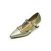 Encanto británico tacón fino de 5 cm estilo nacional retro tacones altos primavera y verano lujo ligero verde hebilla en T falda nuevo estilo chino zapatos de mujer
