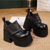 Sapatos Plataforma de Couro Genuíno com Solado Grosso para Mulheres 2025 Outono e Inverno Novos Sapatos de Couro Bovino Puro para Aumentar a Altura Tênis Baixos com Velcro de Boca Profunda