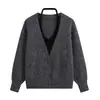 Ins estilo europeo y americano transfronterizo 2026 nueva moda elegante para mujer al por mayor chaqueta de punto con efecto de doble capa cuello halter para commuting