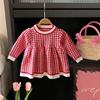 Vestido de Malha para Meninas Estilo Pequena Fragrância Primavera e Outono 2024 Vestido de Menina Vestido Princesa Coreano Vestido Suéter Infantil T47