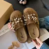 Celebridad de Internet Perla de Cabeza Grande Baotou Medias Zapatillas Mujeres 2025 Nuevo Atuendo Perezoso Casual Estilo Birkendish Zapatos de Una Sola Capa Suela Gruesa Primavera y Verano